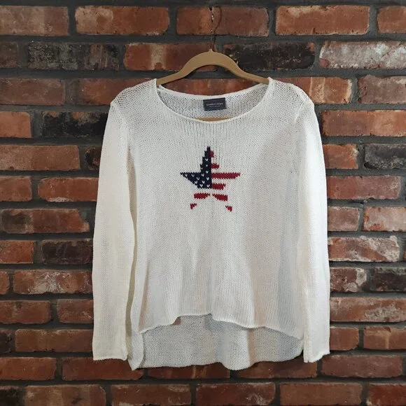 Wooden Ships Open Knit American Flag Star Sweater USA Patriotic Women's S/M - Picture 4 of 9